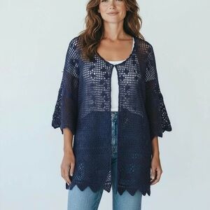 Denim 24/7 Deep Blue Crochet Cardigan
